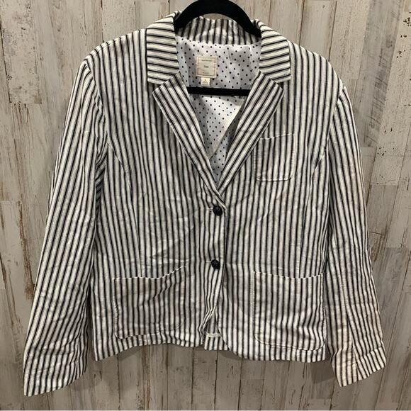 GAP Made With Linen Unstructured Navy Stripe Two Button Blazer - Picture 1 of 5
